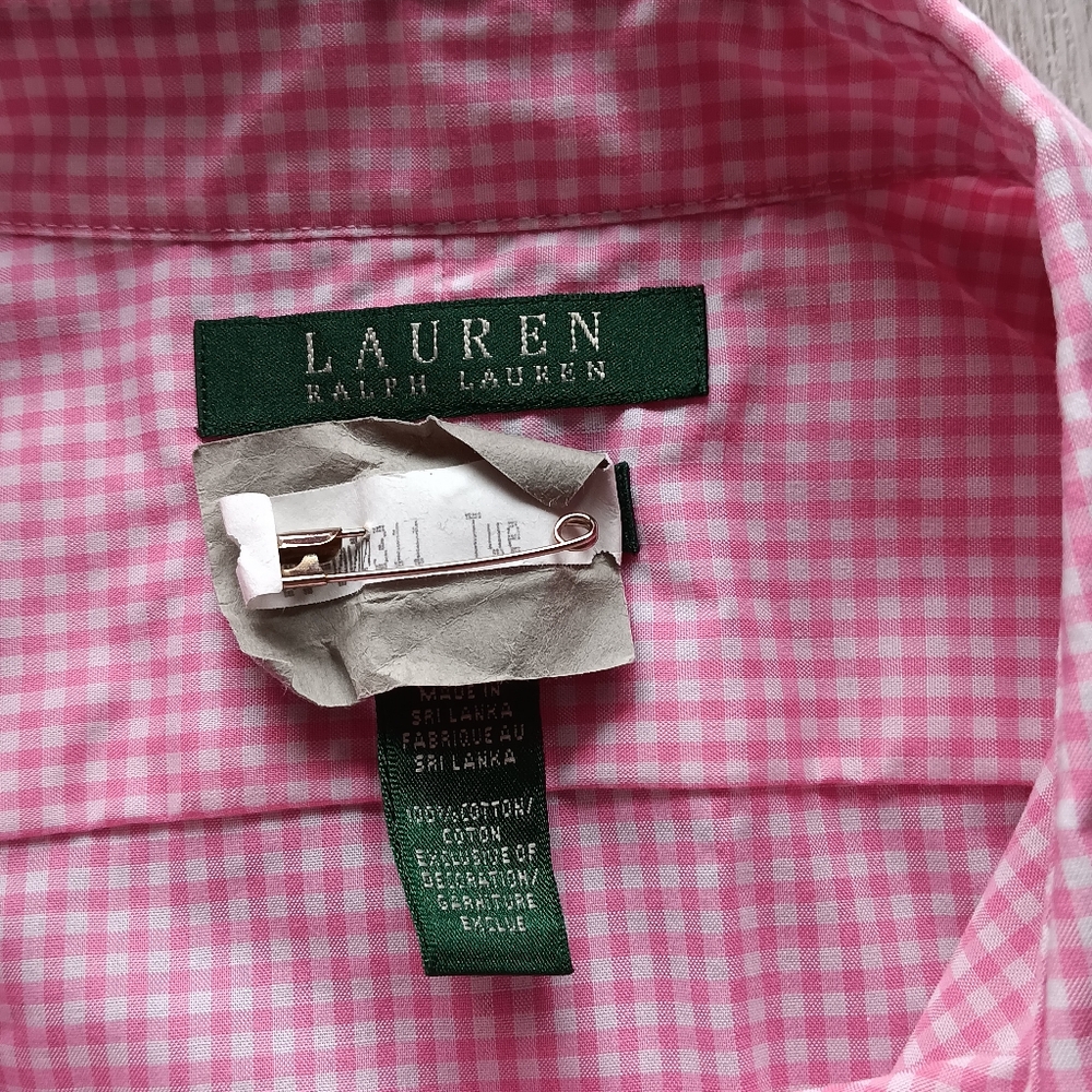 Lauren Ralph Lauren Cotton Gingham Plaid Button Down Shirt Pink White Small - Picture 10 of 12